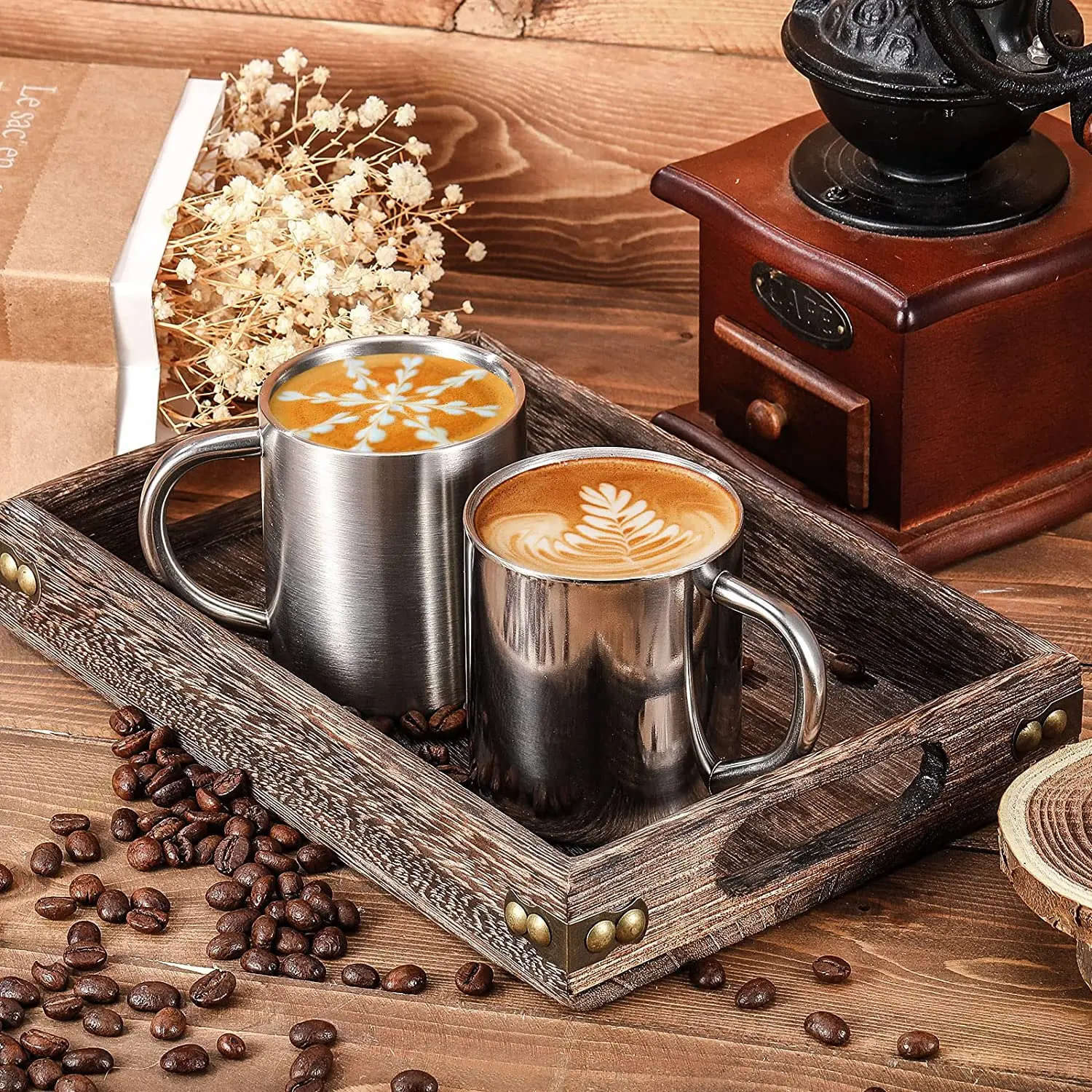 200ml/300ml/400ml Double Wall Stainless Steel 304 Coffee Mugs with Handle  Camping Travel Tumbler BPA Free & Eco-Friendly