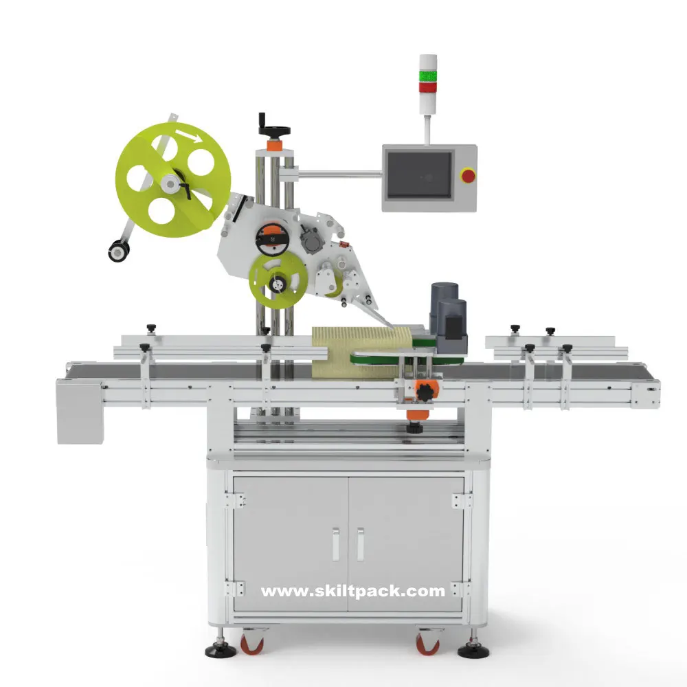 SKILT Auto Sticker Clothes Flat Labeling Machine for Circular Jar on Top Body Labeler