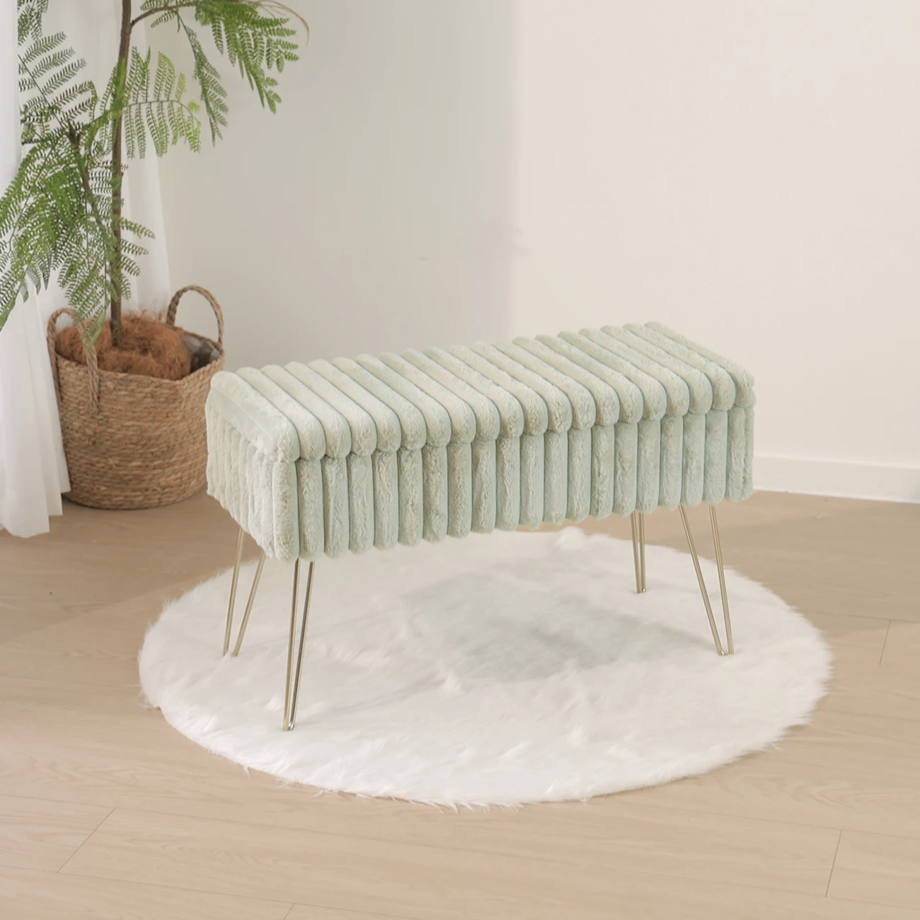 High Quality Modern Faux Fur Flip Top Storage Bench Bed End Stool Foot Rest for Bedroom and Living Room Entryway