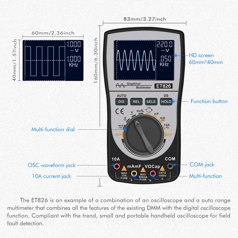 Cleqee C520 Bandwidth 20Mhz Sampling Data 50M with Probe USB Cable Dual Channel PC Virtual Digital Handheld Oscilloscope