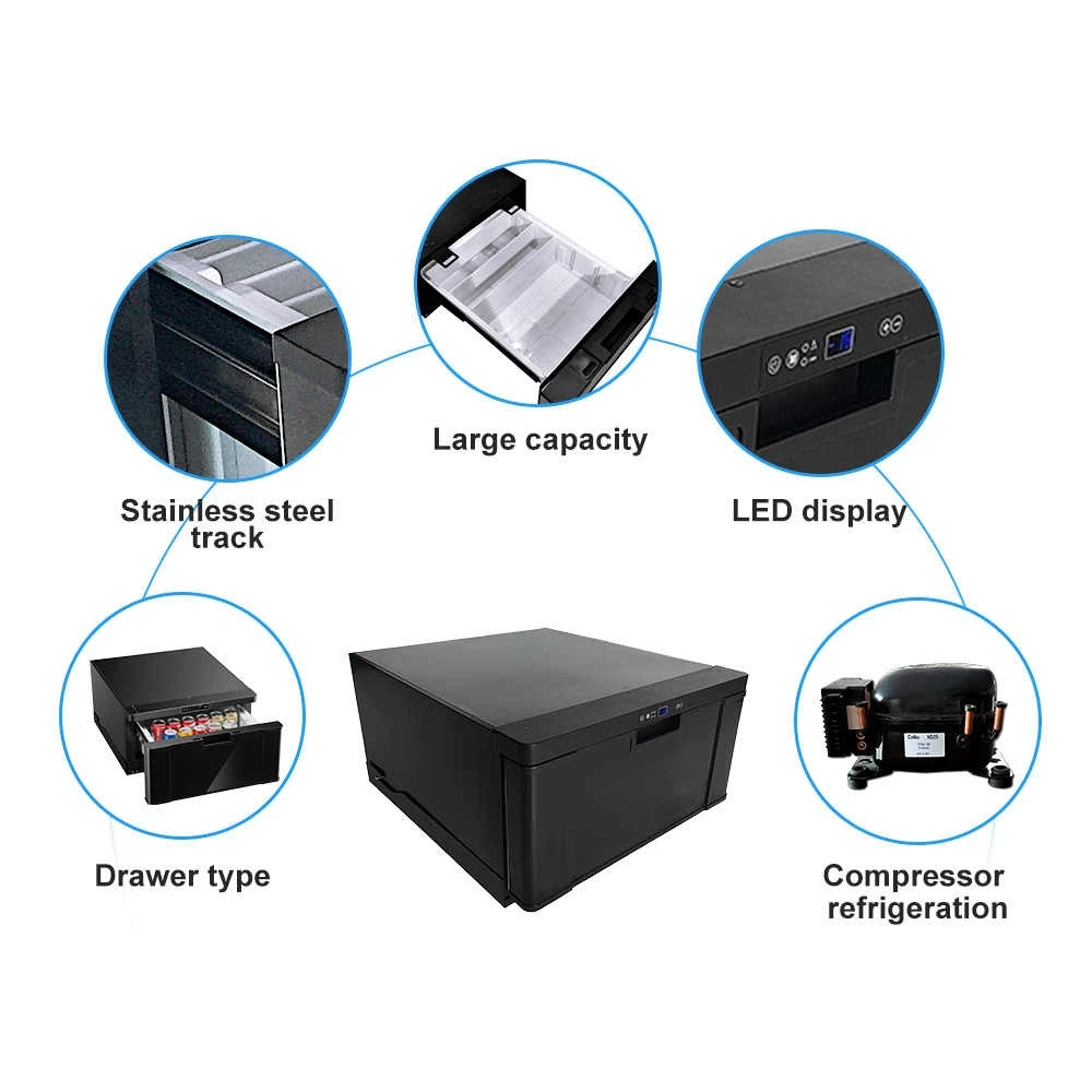 New Design Colku 40L Rv Fridge Small Mini Car Truck Drawer Fridge 12V DC Compressor Freezer Car Refrigerator