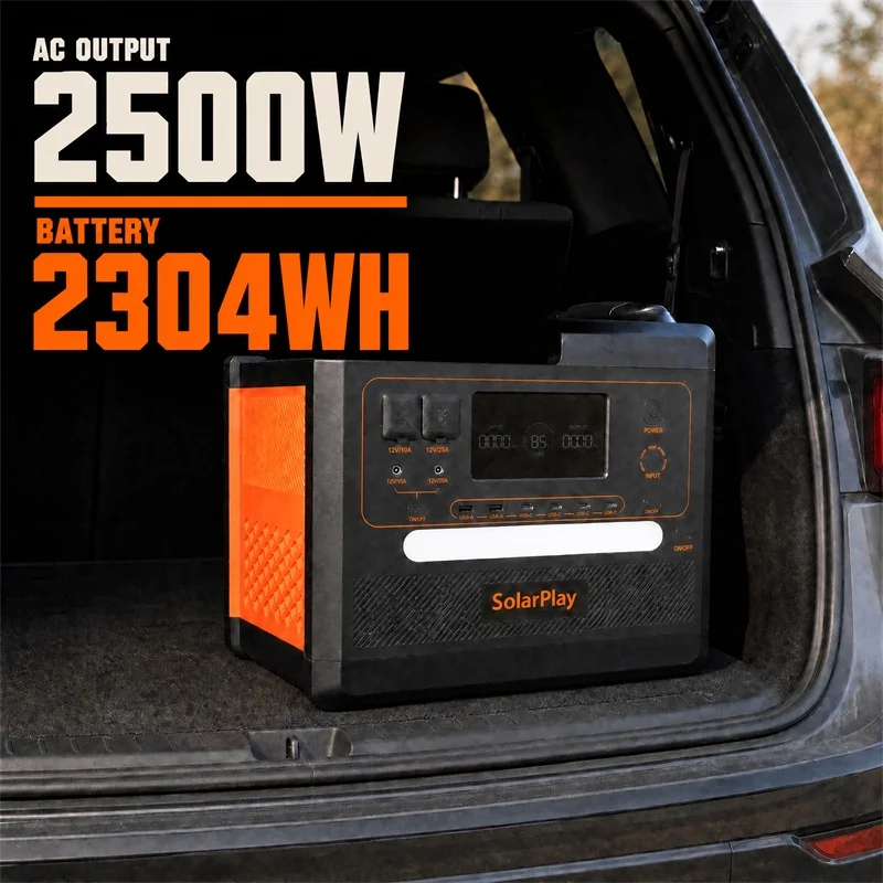 Portable Station 2304Wh LiFePO4 Solar Generator 2500W Pure Sine Wave MPPT AC/DC USB Output 2H Fast Charge UPS Solar Panel