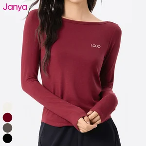 Janya Wholesale Modal Comfortable Fitness Clothes Women's Long Sleeve Yoga Top Slimming Breathable Ribbed Sports T-Shirt