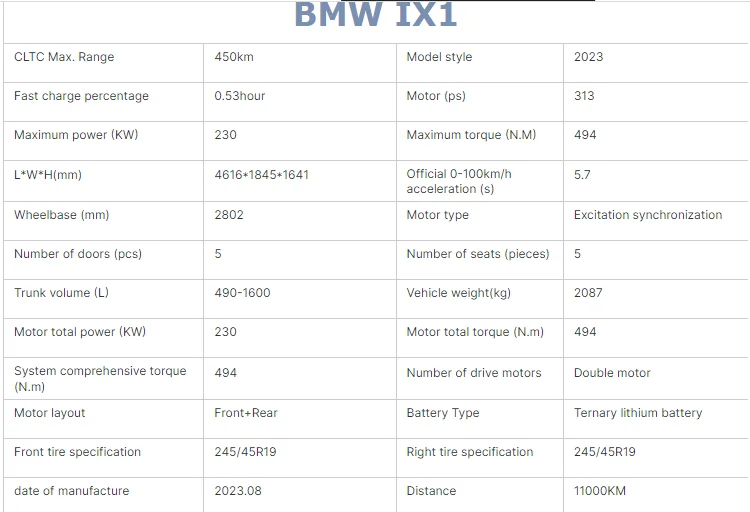 BMW ix1 Sport 2023 New Energy Vehicle for BMW ix1 Electric Car for BMW