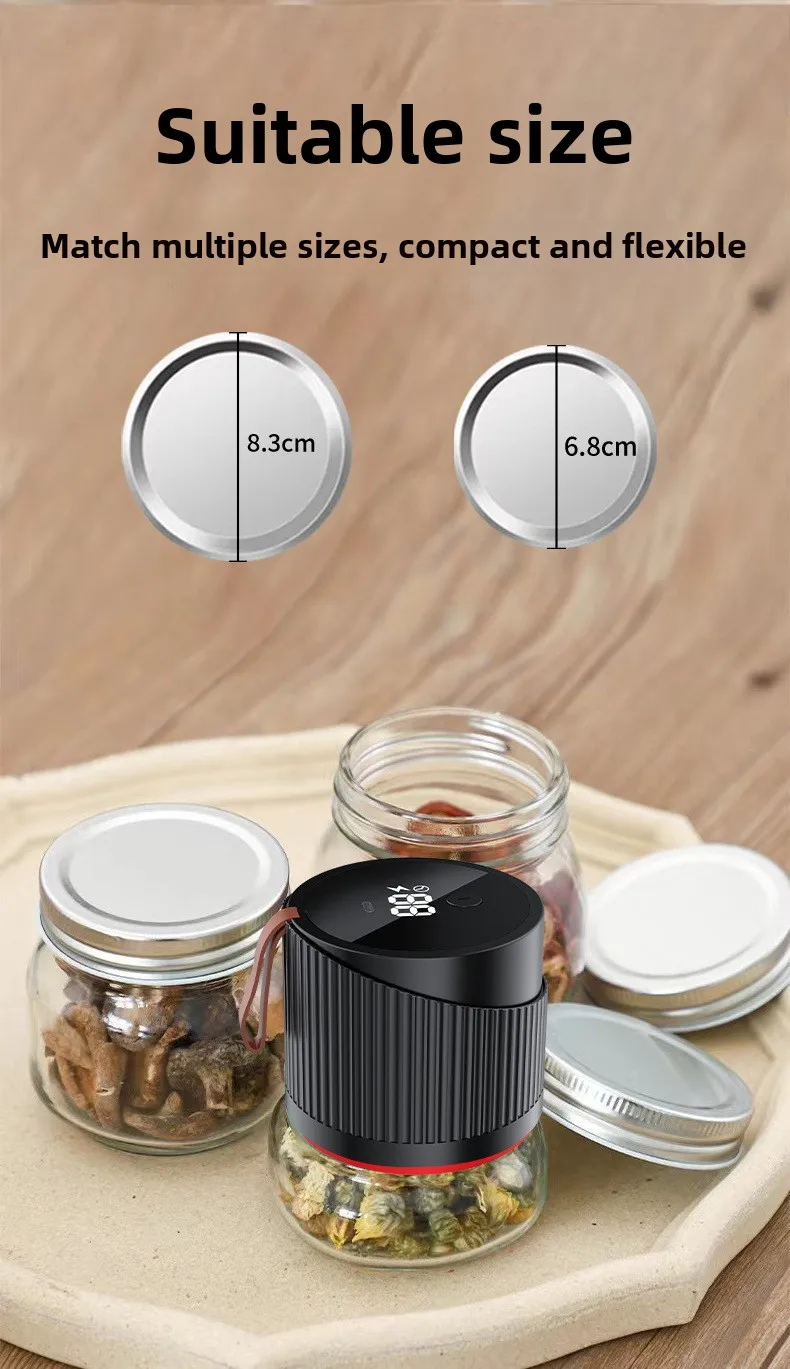 便携式电动梅森罐真空食品封口机，用于食品保鲜，带发光二极管显示屏电动梅森罐真空封口机