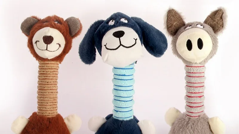 cartoon long neck plush toy pet entertainment toy pet bite can