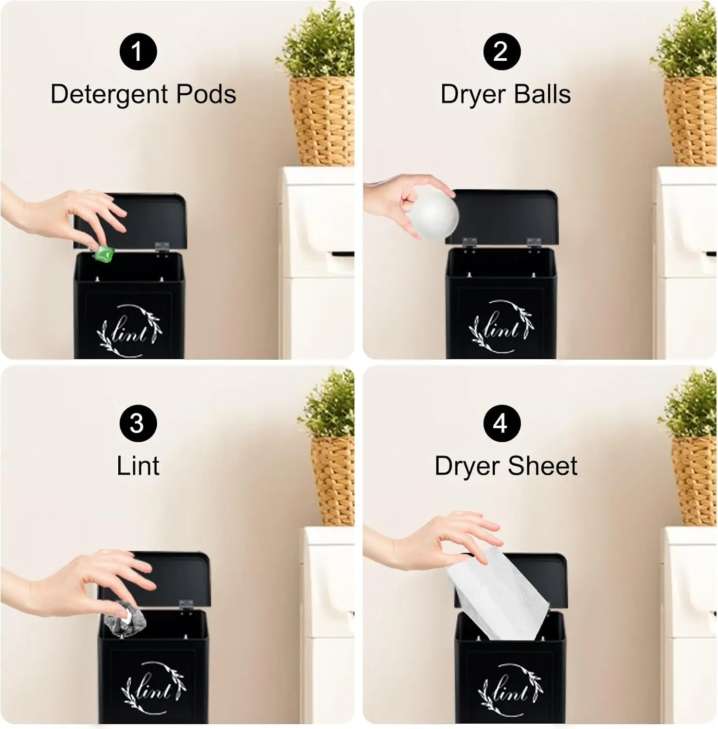 New Style Laundry Tablets Storage Containers with Lid Metal Magnetic Lint Bin Wall Mounted Laundry Canister