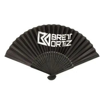Black Bamboo Handfan with Drawstring Pouch