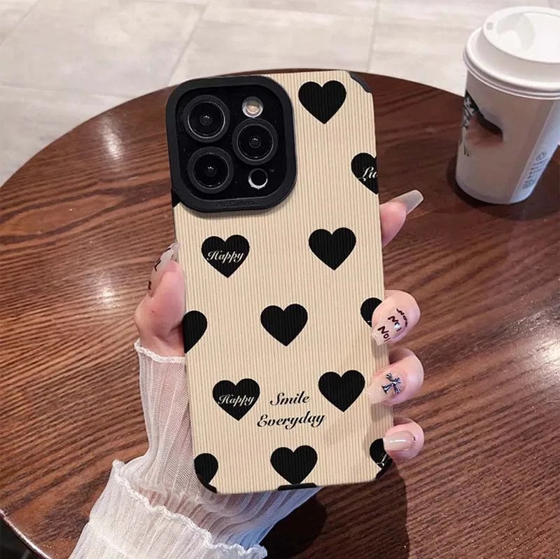 Vertical Stripe Design Heart Printing Soft TPU Leather Mobile Phone Cover Case For Iphone 7 8 X Xr Xs 11 12 13 14 15 16 Pro Max