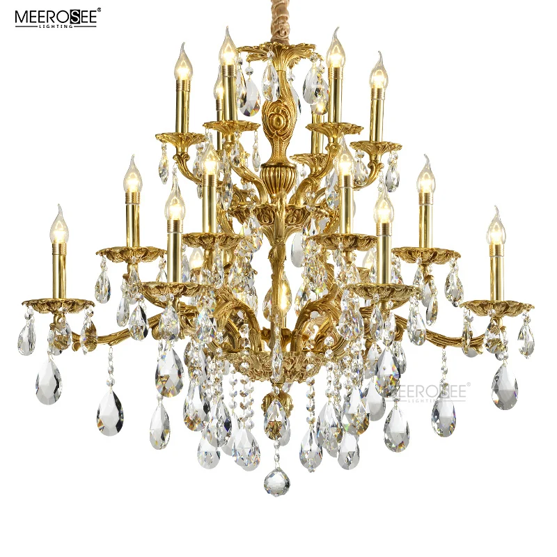 MEEROSEE Copper Gold Chandelier K9 Crystal Brass Light Luxurious Brass Chandelier for Home Hotel Villa MD83092