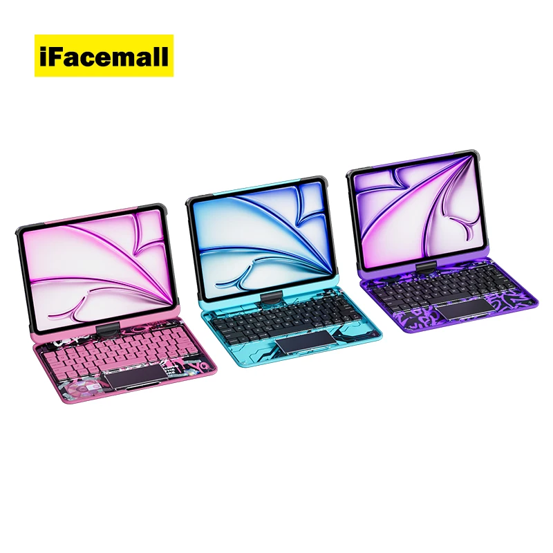 2025 Glowing Transparent iPad Keyboard 360 Rotating Keyboard case for iPad Air 11inch 2024 and Multi-angle Support for Air 5th