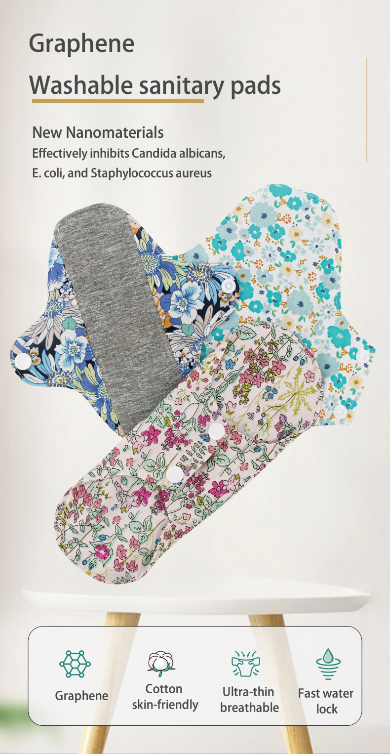 Ultra Thin Washable Graphene Menstrual Cloth Pads Reusable Soft Panty
