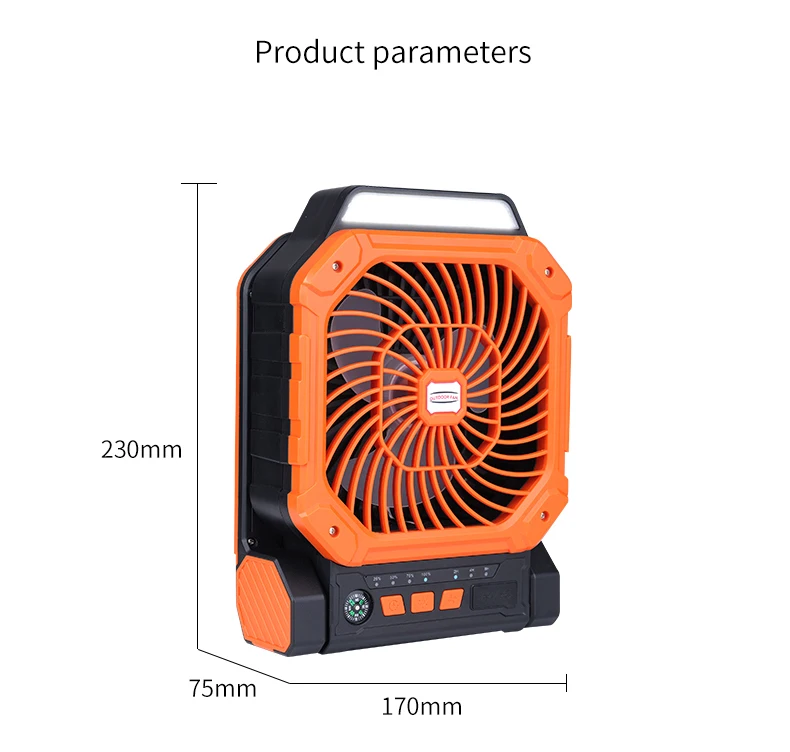 7800mAh Solar Portable Fan with Brushless Motor,USB-C Charging,4-Speed & LED Light/CE/FCC/ROHS Certified for Outdoor Camping