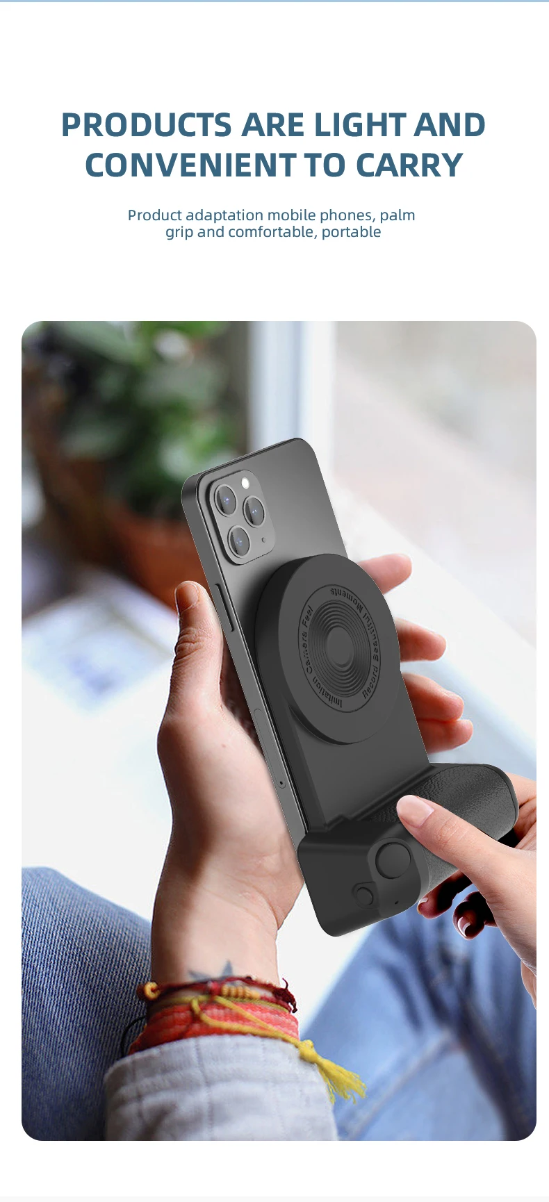 Power Bank Smartphone Selfie Booster Handle Grip Snap Shoot Photo Stabilizer Holder with Shutter Release 1/4 Screw Phone Stand