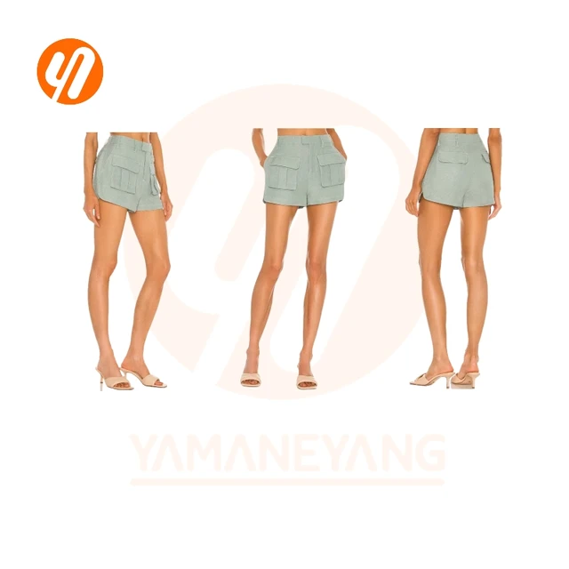 1927 Hot High Street Genuine Thick Pants  Green pocket Shorts for Women button Shorts