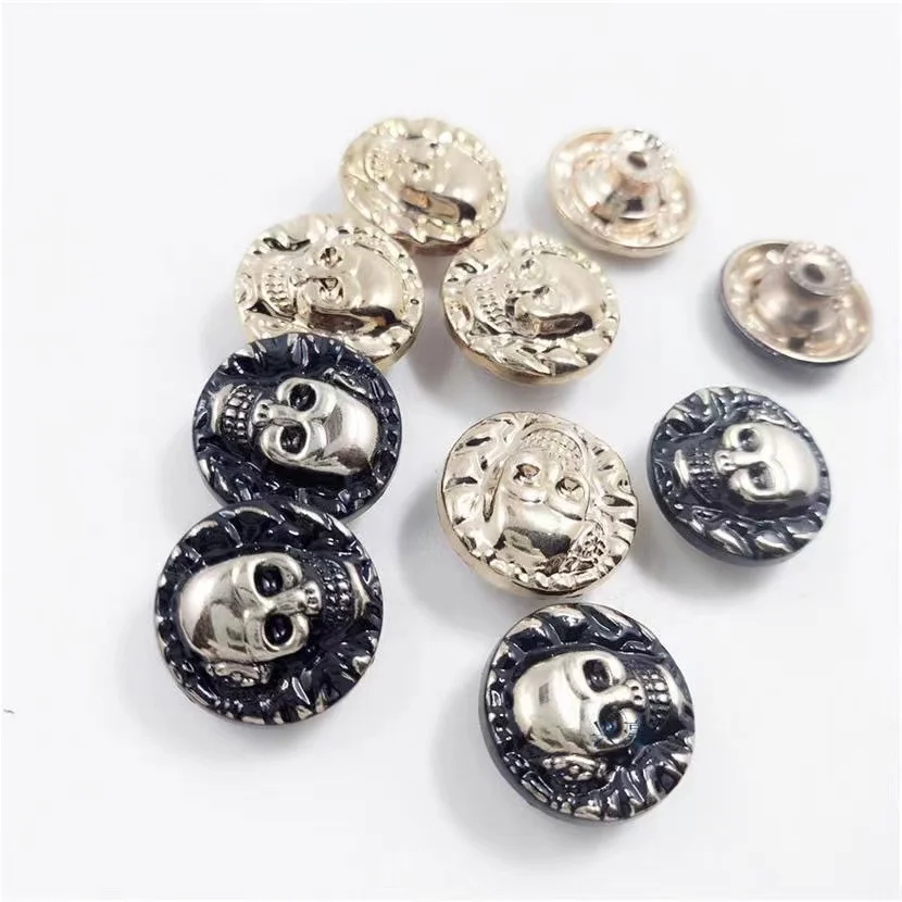 Metal Ghost Head Skull Grease Button Custom Logo New Design Luxury Gold Metal Zinc Alloy Garment Denim Jeans Button