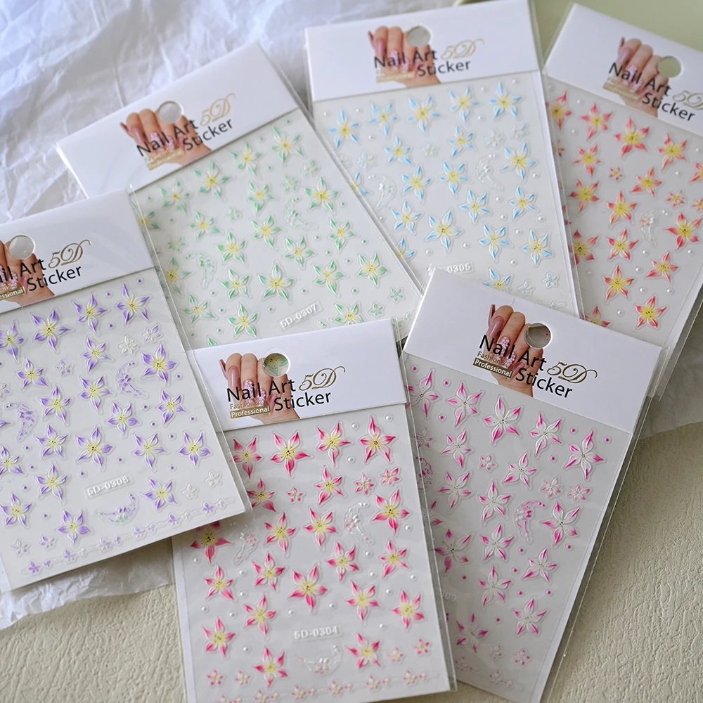 Lily Flower Nail Art Stickers Decals 5D Embossed Jelly Flower