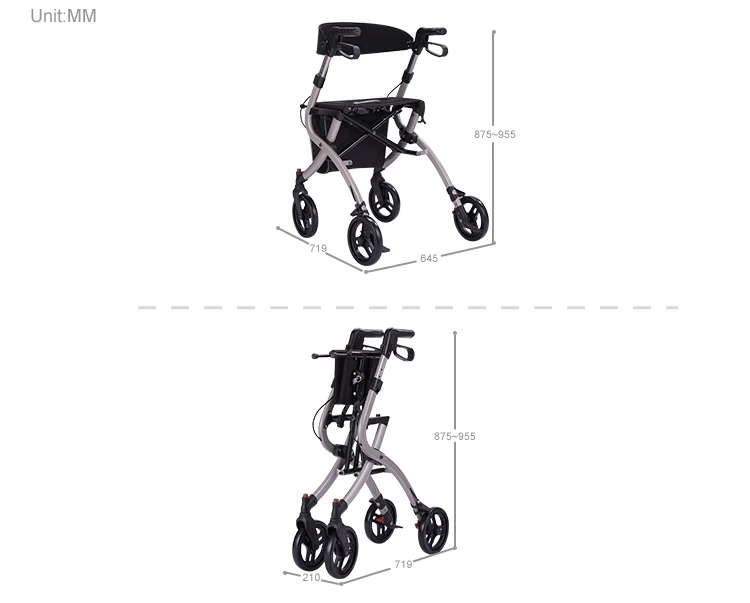 Folding Lightweight Rollator Walker Height Adjustable Outdoor Rollator