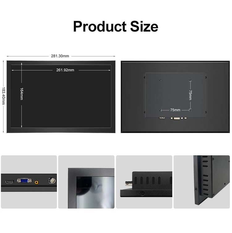 Industrial Display 12/12.1 Inch Metal HD Square Screen Wall Mount Ear Mounted HMI VGA OEM Monitor Bolinia in Stock