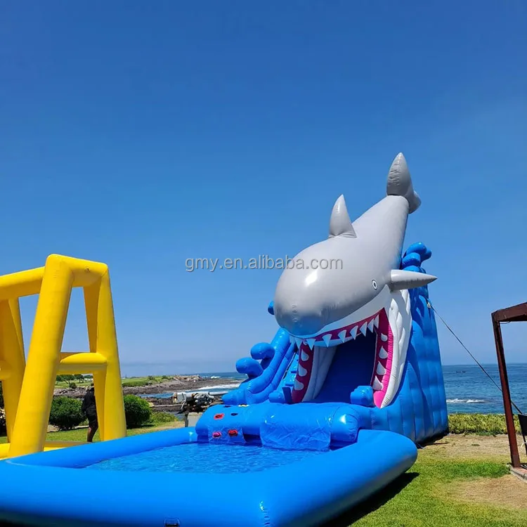 Kids Inflatable Water Slide Shark Happy Hop The Shark Pool –