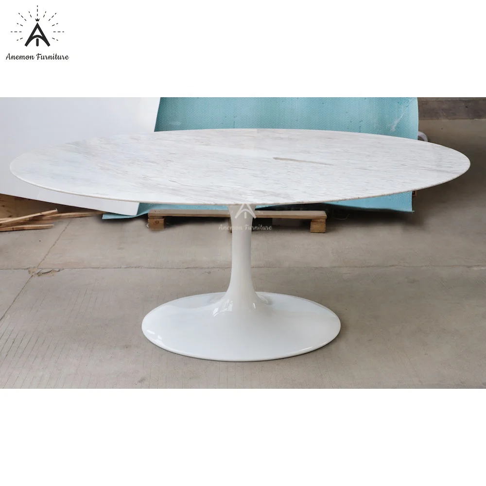 AF T159 Italian Contemporary Design White Marble Fiberglass Oval Tulip Dining Table