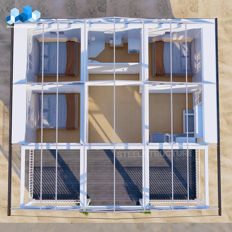 Zhongnan Detachable Modular 20FT1 2 3 4 Bedroom Prefab Houses Modern Container Home  Apartment Wooden Tiny House Villa