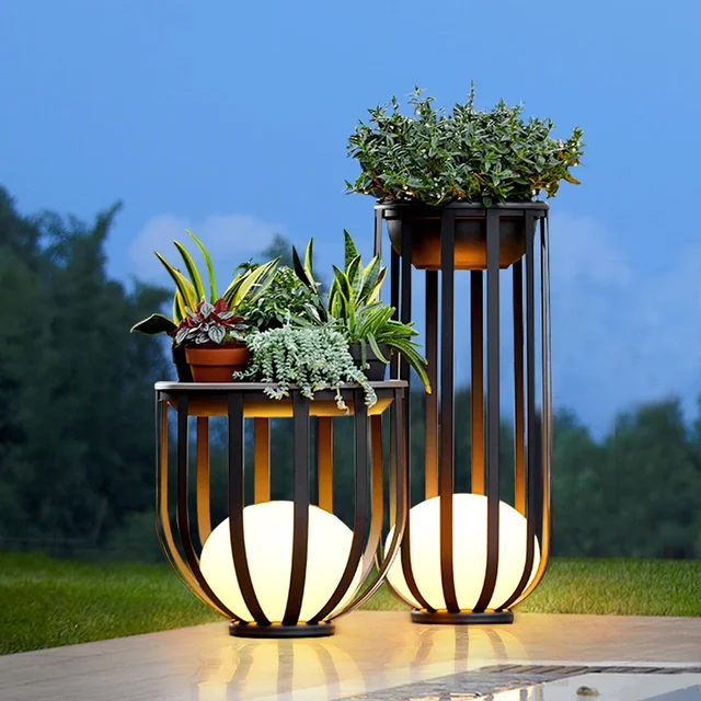 Garden Lights for Patio Landscaping Outdoor Waterproof Villa Balcony Decoration with Flower Shelf Table Moonlight Atmosphere