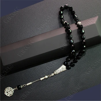 Arab Jewelry 10mm 33pcs Natural Black Agate Faced Stone Islamic Prayer Beads Rosary Muslim Tasbih Misbaha Sibha
