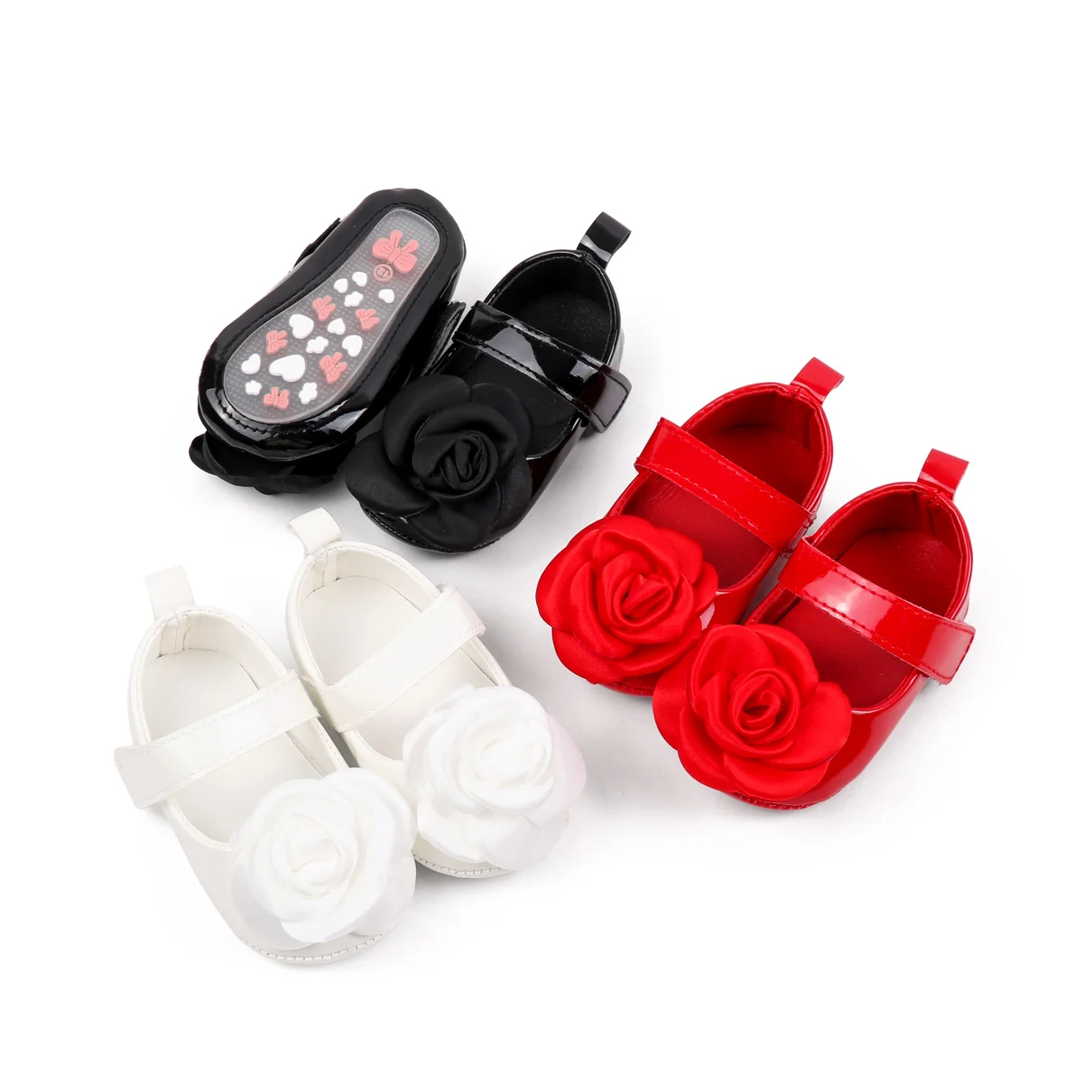 Big Flower Design Solid Pu Leather Princess Baby Newborn Shoes for Girls
