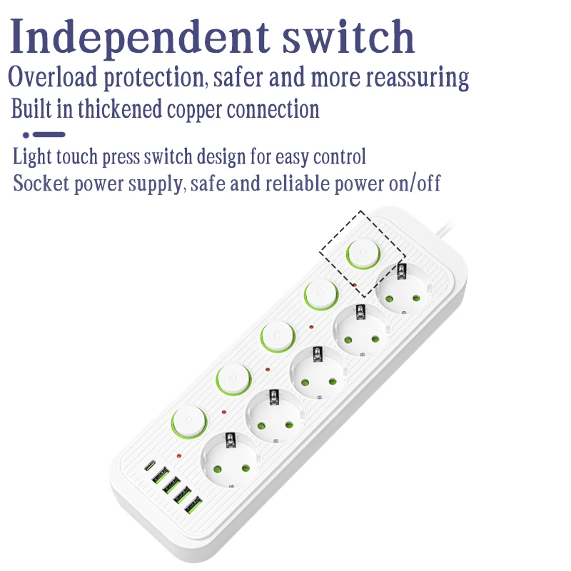 Household multifunctional USB socket with safety door extension cable