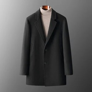 Australasian Wool Plus Size Trench Coat Men Wool Long-sleeve Plush Peacoat Men Wool Coat