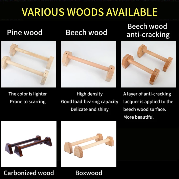 LADYGLOW Home Workout Mini Wood Handle Pushup Bars Strength Push up Bar Stand Wooden Parallettes