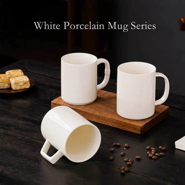Custom Logo 500ml Large Straight Water Cup Ceramic White Luxury Coffee