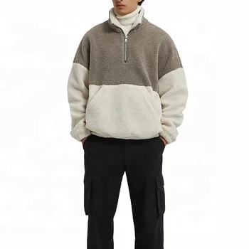 2022 Custom Men winter heavy half zip up hoodie fashion Color block stitching fleece pullover