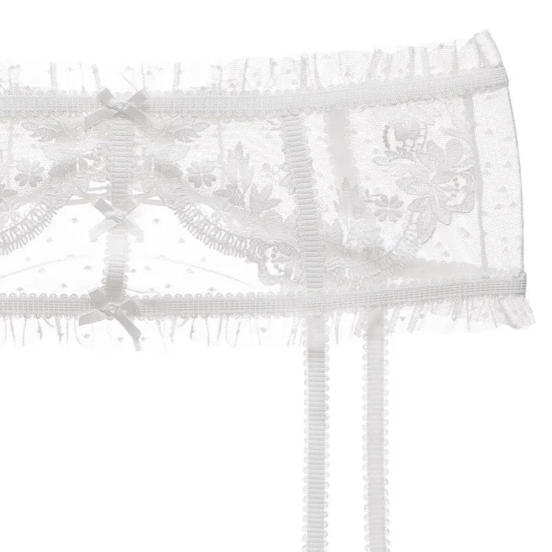 French-Style Garter Belt Set with Ultra-Thin Sheer Lace Bra Clip-On Stockings Waist Cincher