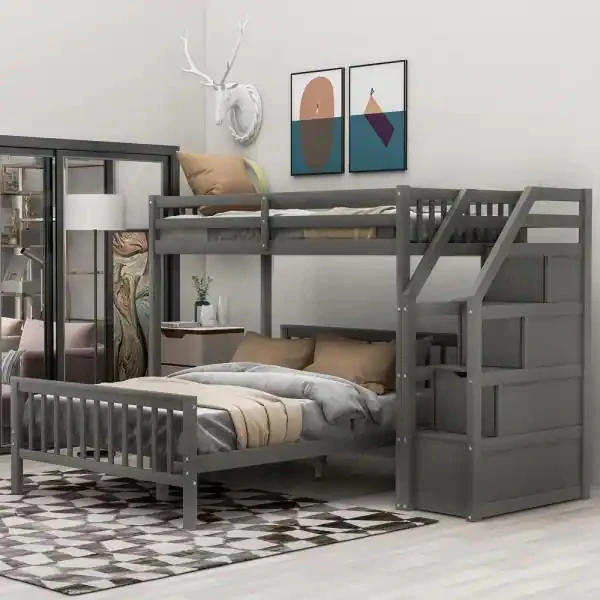 Multifunctional Bedroom Double Decker Bed Modern Wood Furniture Kids Children Bunk Bed With Storage