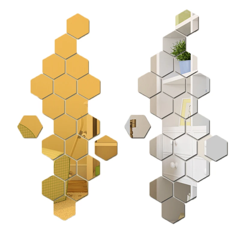 Шестигранная 3d акриловая зеркальная Настенная Наклейка в сборе для украшения