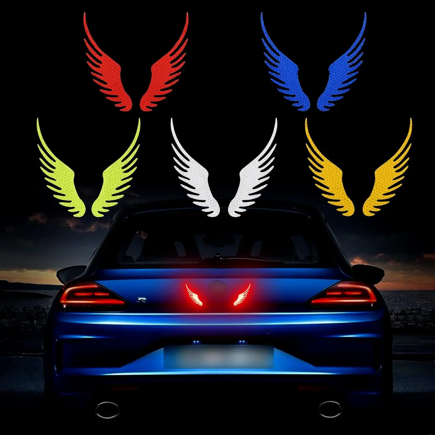 Reflective Angel Wings Stickers for Car Safety Warning High-Intensity Night Visibility Anti-Collision Reflective Decals
