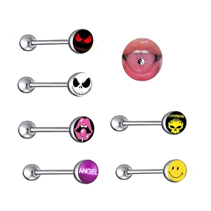 Xinfocus Hot Selling Gold Plated Logo Tongue Ring Body Piercing Jewelry Stainless Steel Fashion Piercing for Women Men