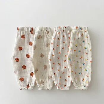 2025 Summer New Korean Style Anti-Mosquito Casual Pants for Children Breathable Cotton Soft Straight Baby Loose Pant Sweet Style