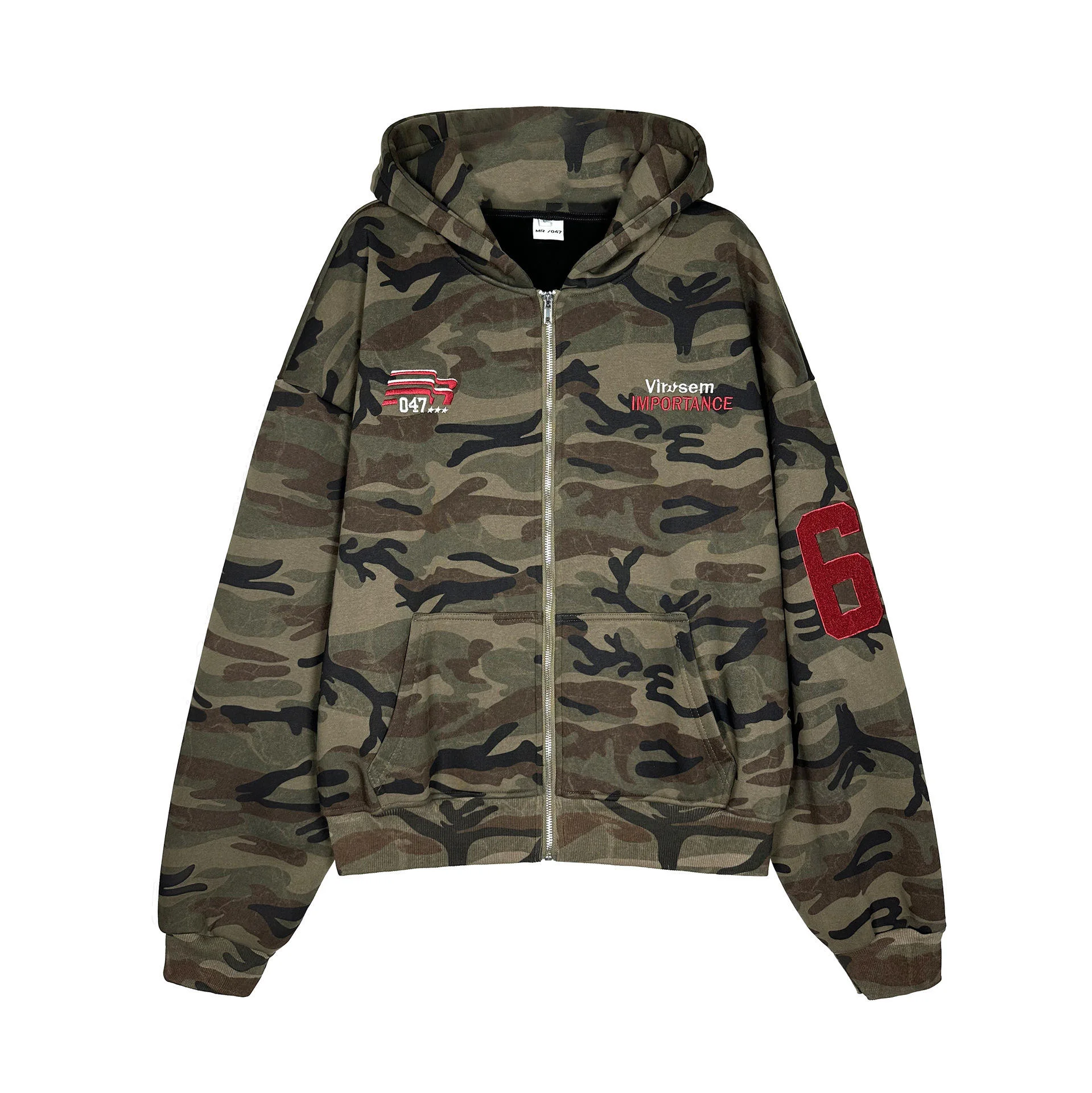 OEM Custom 100% Cotton Distressed Embroidery Zip-Up Hoodie Winter Season Camouflage Pattern Printed 3D Embroidery Hoodie gallery 3