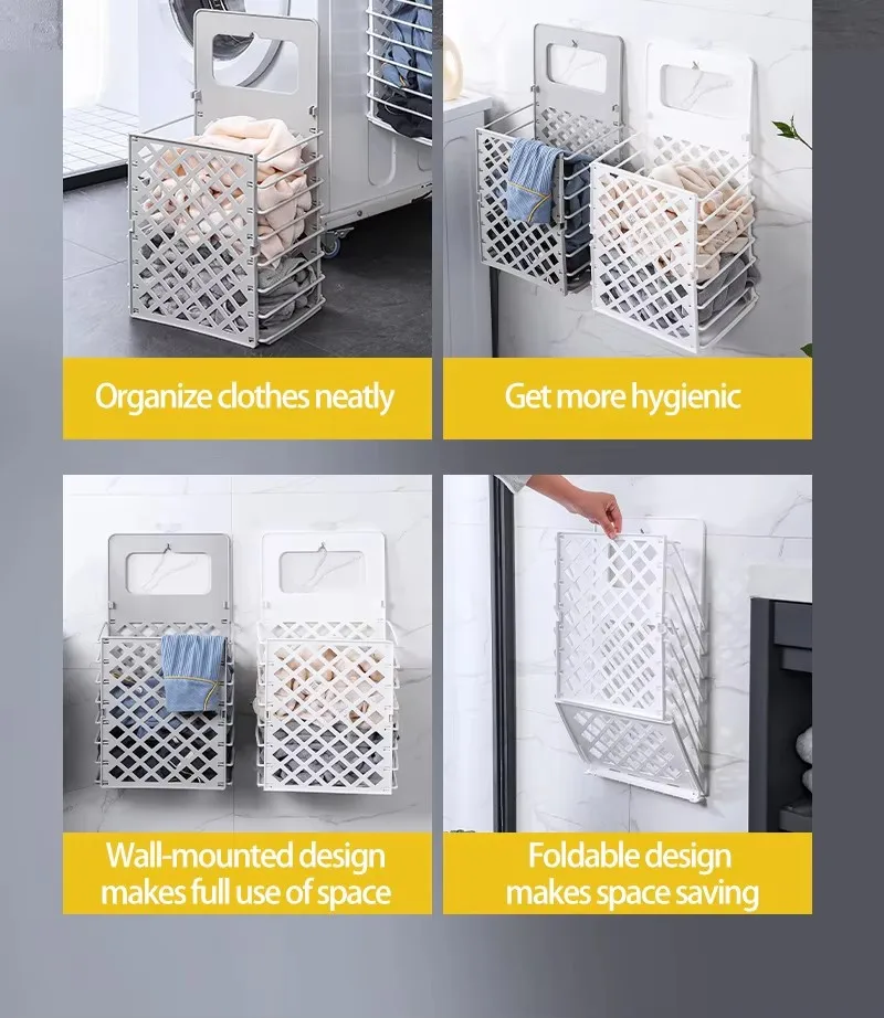 Top Seller Agile Collapsible Plastic Laundry Basket Wall Mounted Bathroom Washing Machine Storage Organizer manufacture