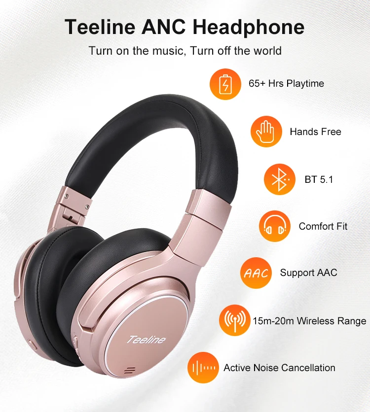 Teeline 2024 High Quality M1 Overear Headset Anc Wireless Bluetooth 5.