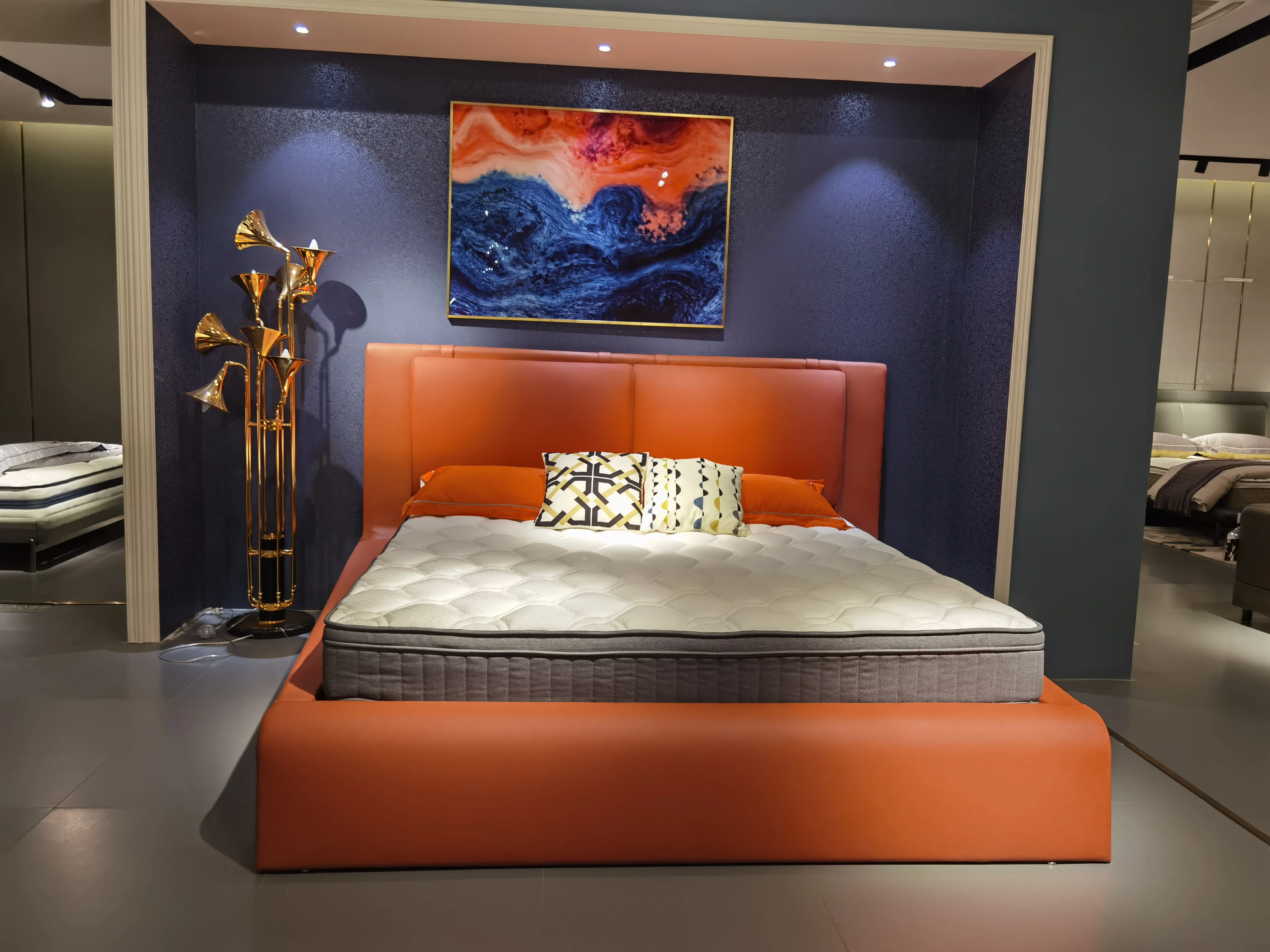 
 2021 European Italian cal design luxury high headboard huge queen king bed frames set  