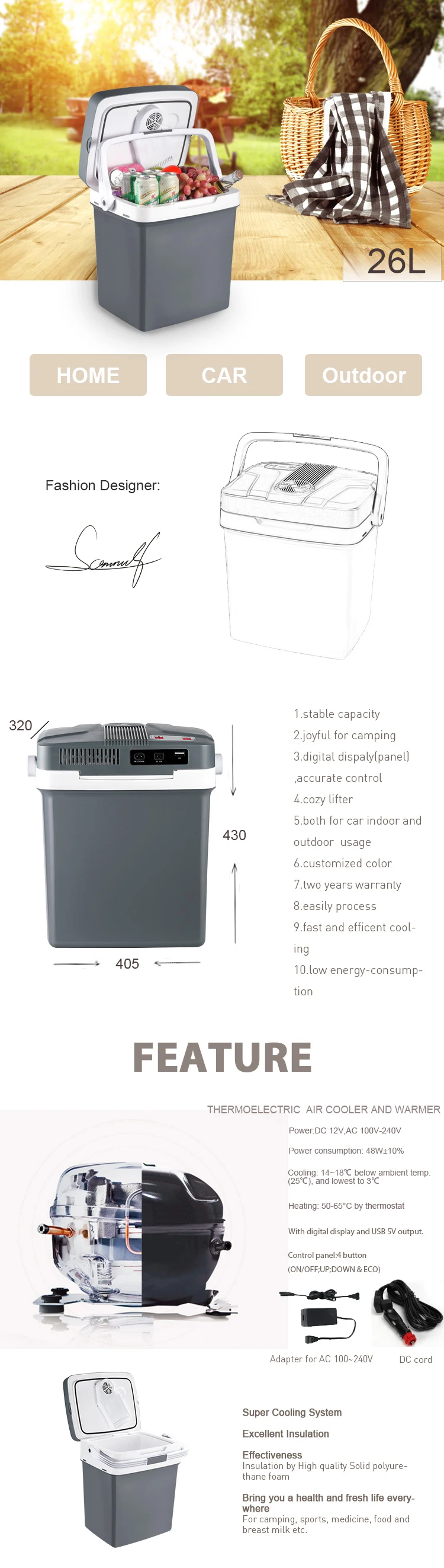 Original 26l 12v Custom Logo Outdoor Electric Mini Car Ice Cooler Box
