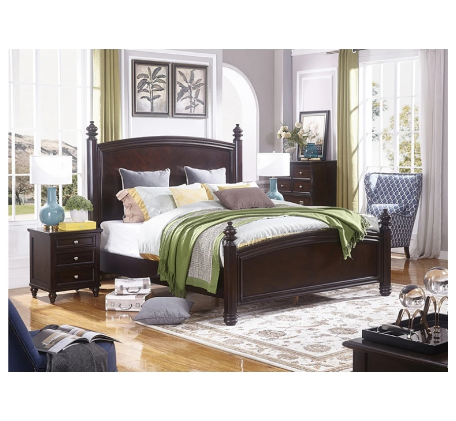Wood King Bed Modern Bedroom Set Classic Furniture American Style