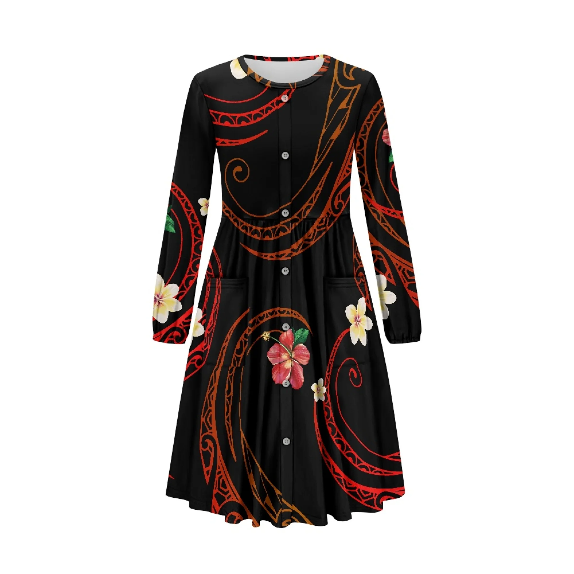 navy blue dress for baby girl Hawaiian - Samoan Tribal Tiare Watercolor 