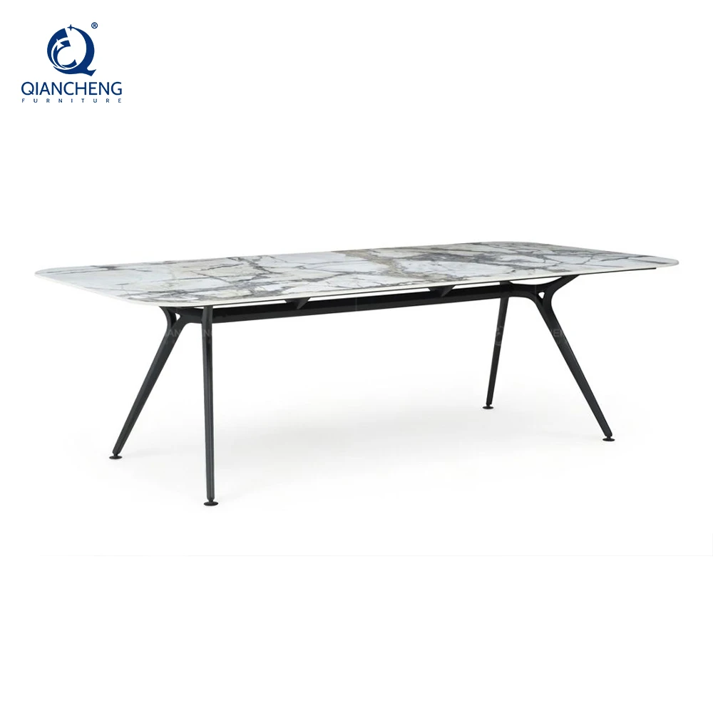 Factory Direct Sintered Stone Glass Composite Top Dining Table with Metal Leg for Kitchen Restaurant and Living Room Furniture