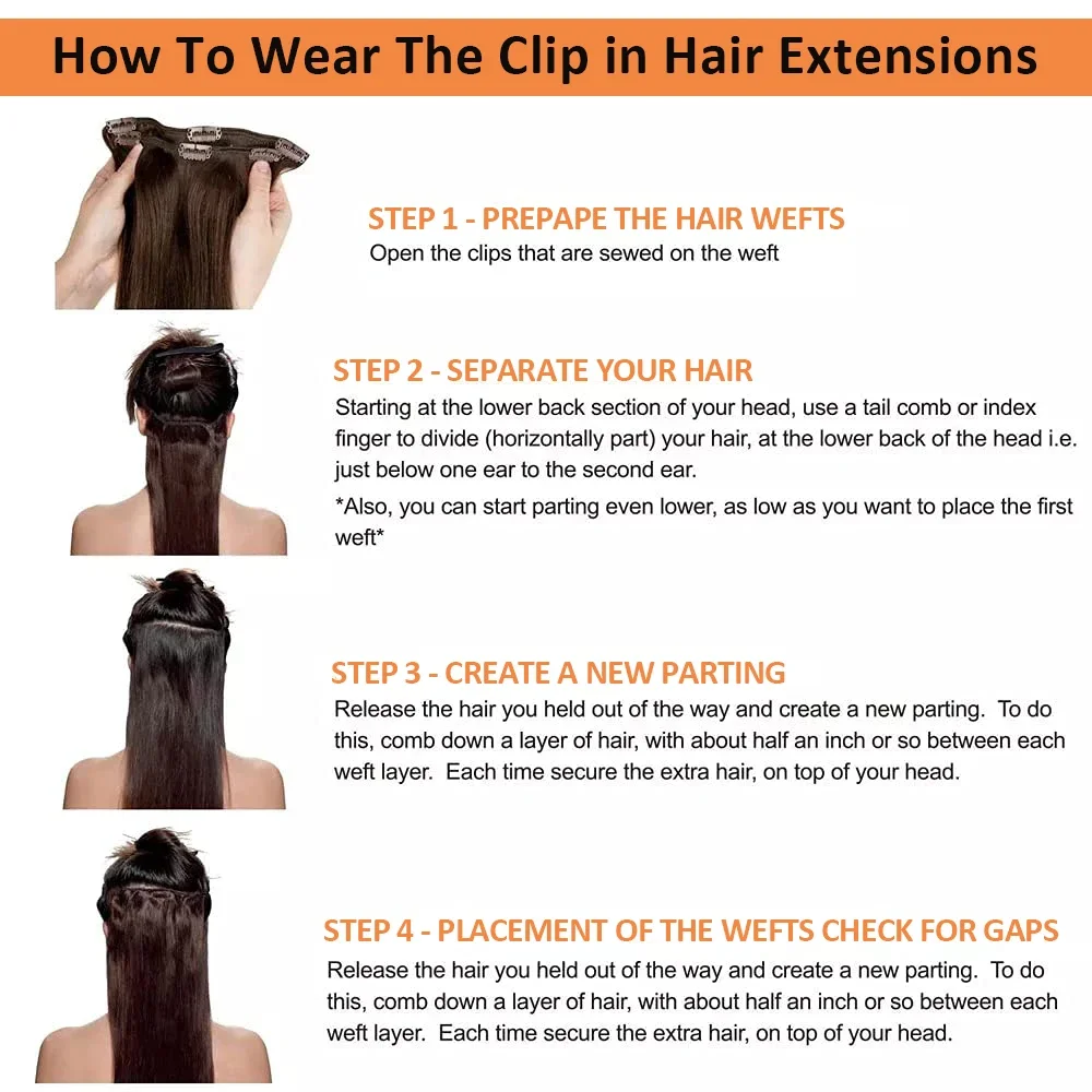 Extension con clip per capelli castano scuro, 100% veri capelli umani, doppia trama, estensione dritta_voghion.com