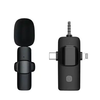 Portable 2.4G Wireless Stereo Lavalier Microphone Live Interview Outdoor Mini Noise Cancelling Lapel Mic 3 in1